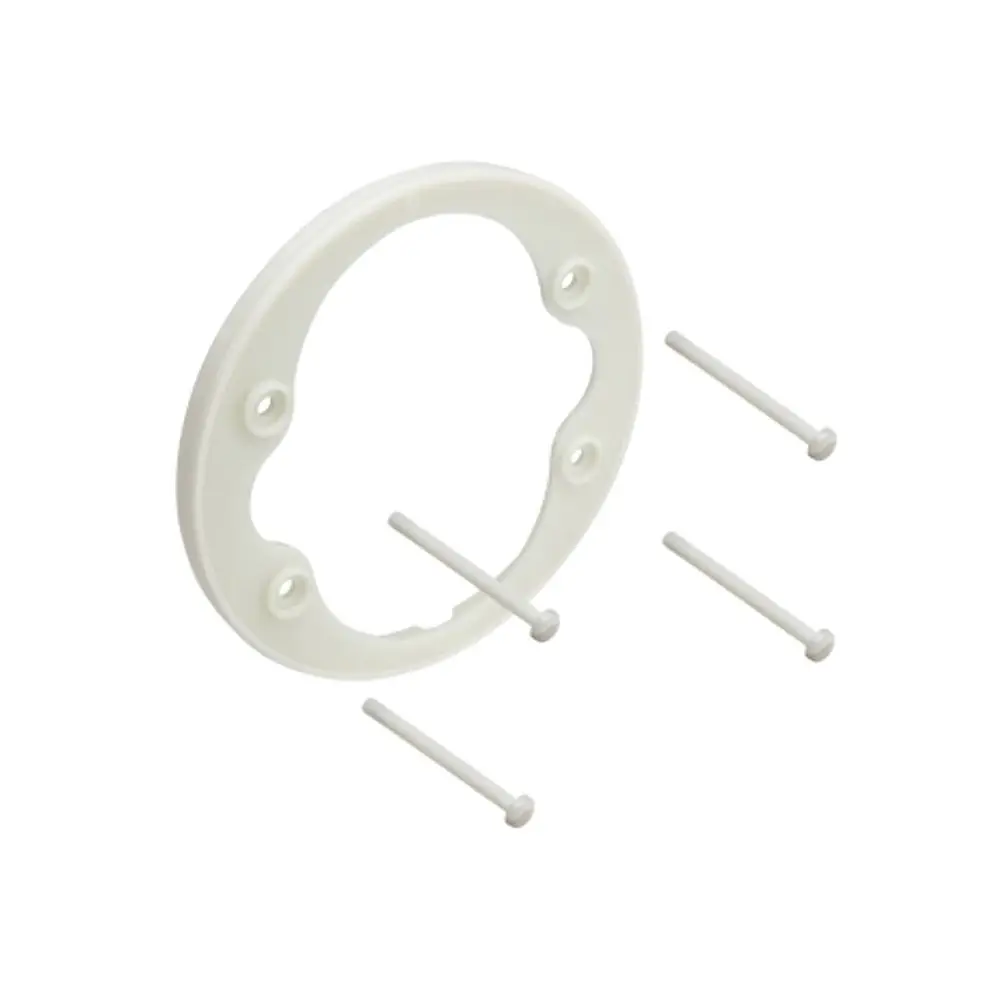 Weißer Halteflansch mit vier Pins, erhältlich von Hansgrohe. Eignet sich zur Befestigung und Stabilisierung von Sanitärinstallationen.